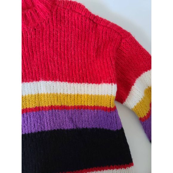 Sanctuary Party Striped Alpaca Wool Red Knit Crew Neck Pullover Sweater Small - Picture 5 of 10